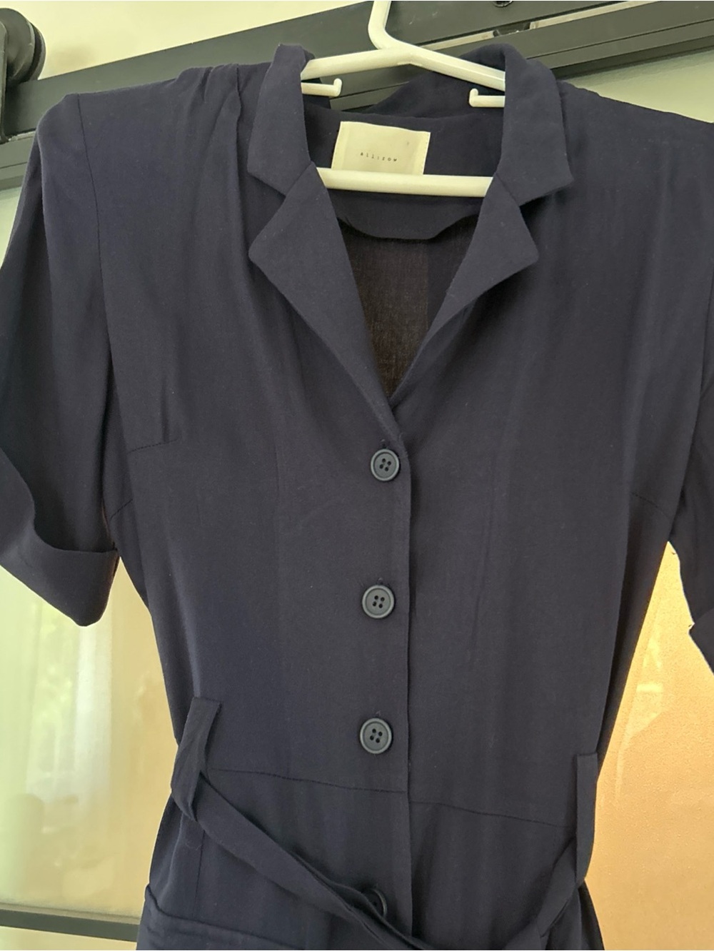 All:Row Navy Short-Sleeve Tie-Waist Midi Dress medium